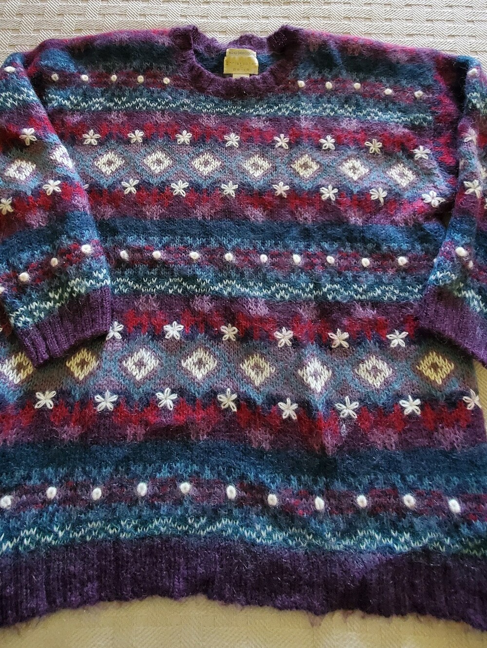 Christopher & Banks Mohair Blend Fair Isle Embroidered Sweater Vintage 90s - Picture 6 of 12